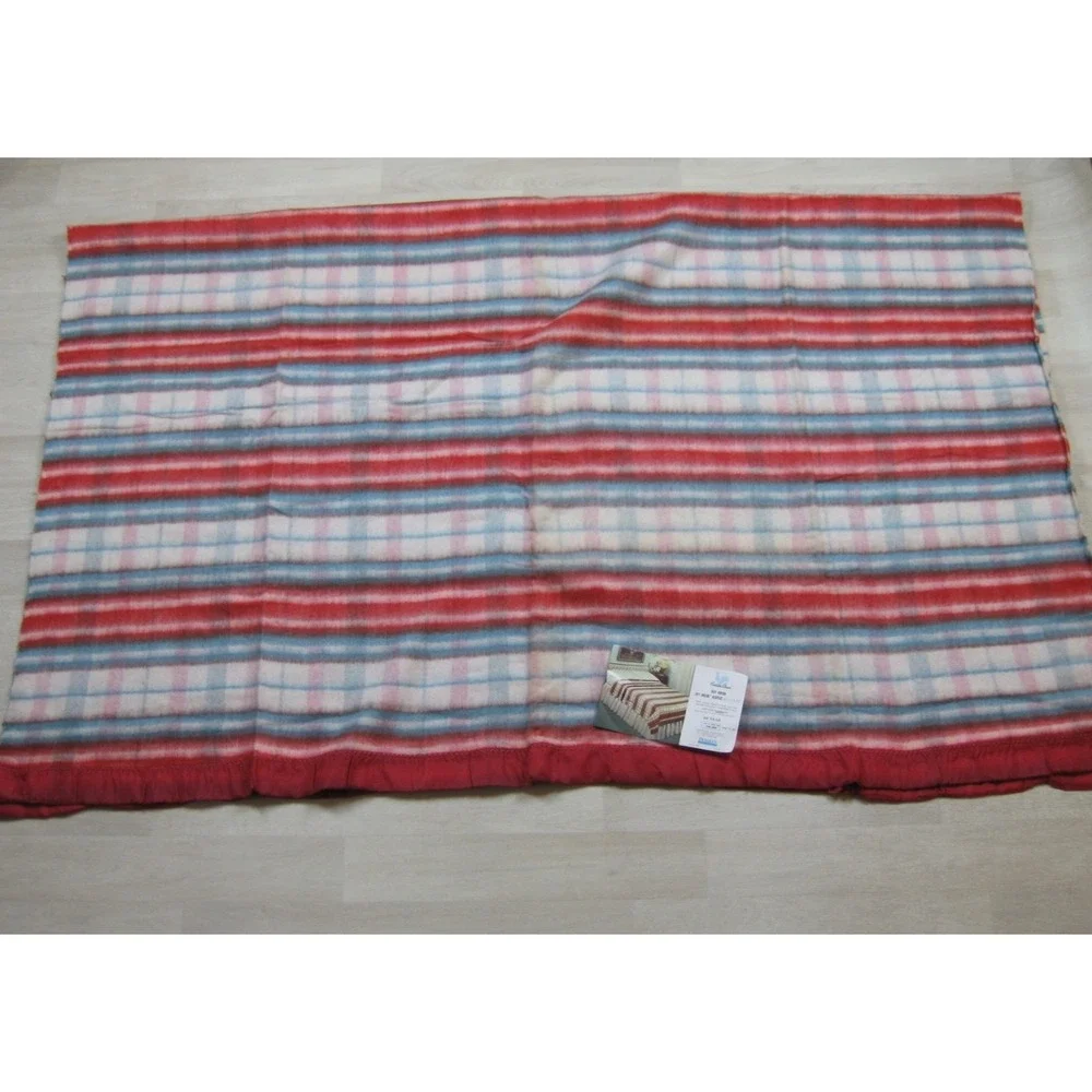 Vintage Golden Dawn JC Penney Dunbar Blanket (72x90) Plaid Stripe Satin Binding